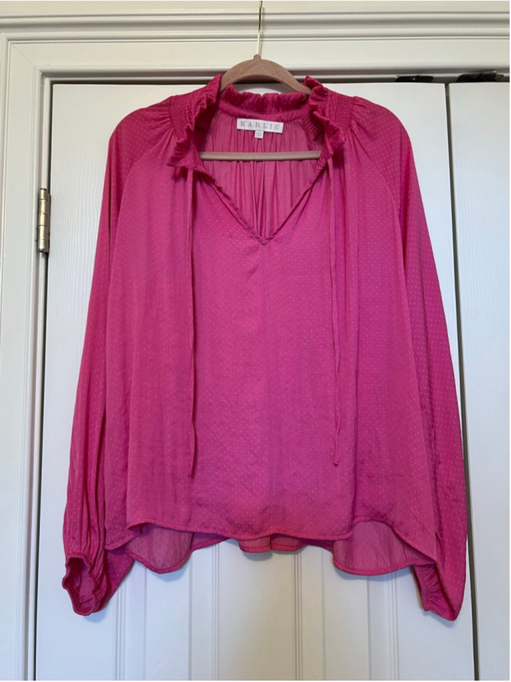 Women's Karlie Pink Long Sleeve Blouse with Dot Detail Size M